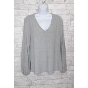 Jack BB Dakota Gray Soft Knit Long Balloon Sleeves V-Neck‎ Pullover Top Size M